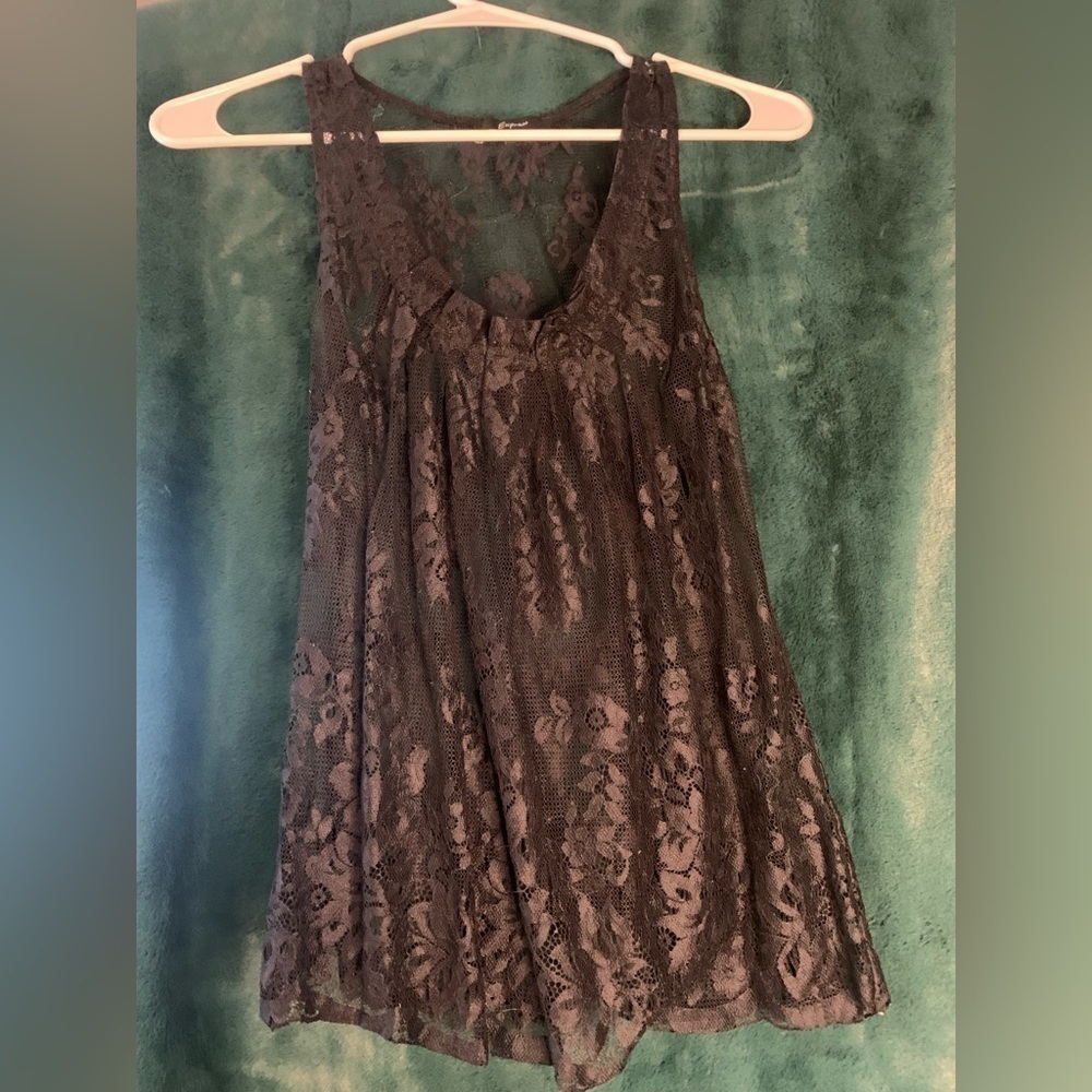 𝅺express lace tank, black, xs.